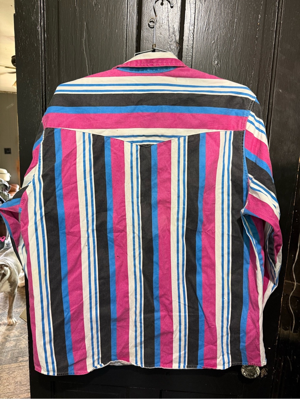 Wrangler Striped Western Snap Shirt - Magenta, Black, Blue, White - Picture 6 of 7